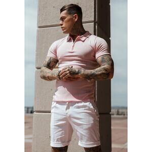 Father Sons Pink Polo Shirt Merino Wool Ribbed Collared Zip-Up Golf Size Large L